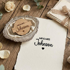 Personalised Mr Mrs Wedding Rubber Stamp - Custom Name Craft Decoration
