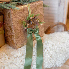 Pistachio Green Satin Christmas Bows Festive Home Decor Decorations Set of 6