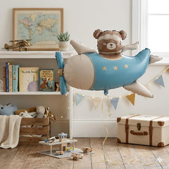 Bear Airplane Foil Balloon Blue Kids Birthday Party Decoration