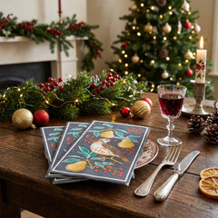 Partridge Christmas Lunch Paper Napkins Blue Red Festive Party Tableware Set of 16
