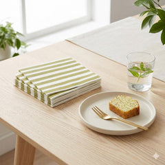 Sage Green Striped Paper Cocktail Napkins for Parties and Weddings (Pack of 16, 12 cm)