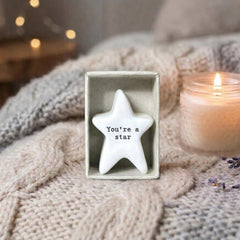 Personalised Star Matchbox with Porcelain Ornament and Your Own Message Name Date