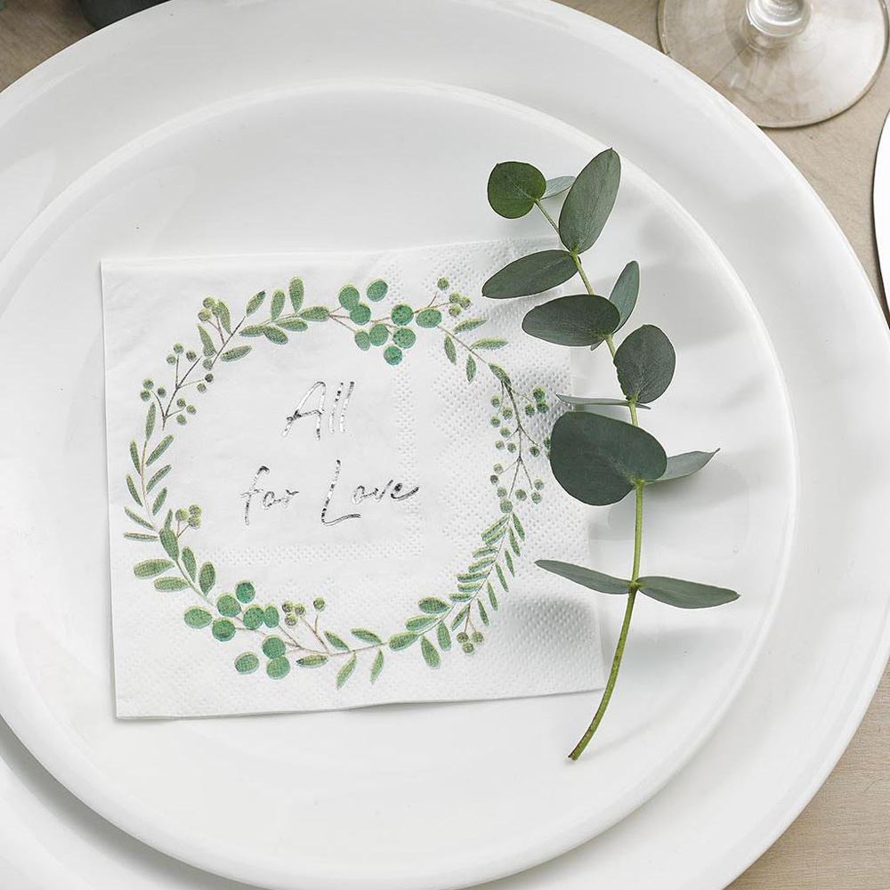 botanical-wreath-wedding-floral-paper-party-cocktail-napkins-x16|WHTCNAPKINWREATH|Luck and Luck| 1