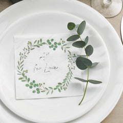 botanical-wreath-wedding-floral-paper-party-cocktail-napkins-x16|WHTCNAPKINWREATH|Luck and Luck| 1