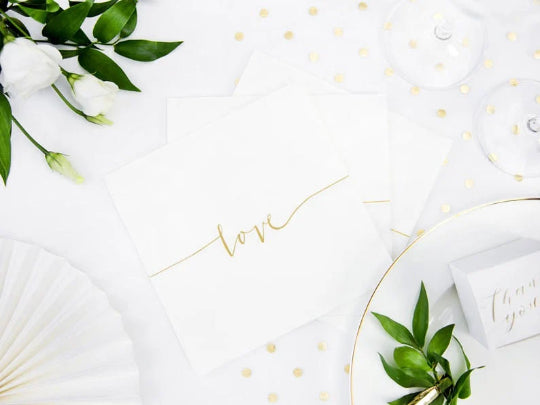 wedding-paper-napkins-love-33x33cm-3-ply-white-and-gold-x-20|SP33-22|Luck and Luck| 1