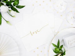 wedding-paper-napkins-love-33x33cm-3-ply-white-and-gold-x-20|SP33-22|Luck and Luck| 1