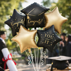 Congrats You Did It Black Gold Graduation Balloon Set for Celebrations 5 Pieces