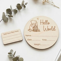 Winnie The Pooh Wooden Baby Announcement Disc for New Baby Keepsakes
