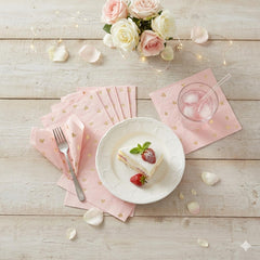 Pink & Gold Heart Cocktail Napkins 20 Pack – Birthday Party Tableware