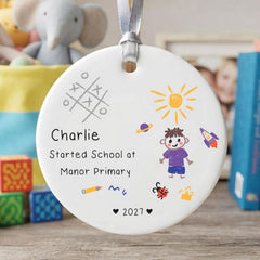 Personalised 1st Day at School Bauble for Boy - Porcelain Name Hanging Gift