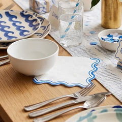 White & Blue Scalloped Edge Paper Napkins for Birthday Parties and Celebrations (Pack of 10, 33 cm Unfolded)