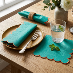 Santex Green Cocktail Napkins with Gold Scalloped Edge 12 Pack, 13 cm