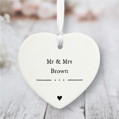 personalised-porcelain-hanging-heart-mr-and-mrs-keepsake-gift|LLUVPORWED2|Luck and Luck| 1