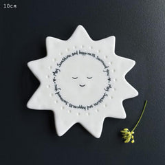 White Porcelain Sun Coaster May Sunshine and Happiness Modern Contemporary Home Gift