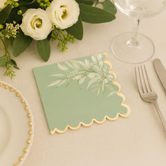 White & Gold Greenery Paper Napkins – 16 Pack for Weddings & Parties