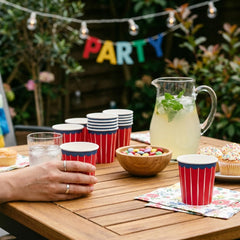 Red Striped Small Paper Party Cups for Birthdays and Celebrations (Pack of 10)