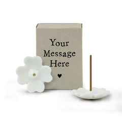 Personalised Porcelain Matchbox Incense Gift Set with White Flower-Shaped Holder