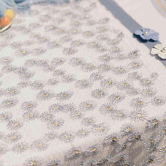 Blue and Gold Daisy Polyester Party Table Runner for Weddings and Birthdays 24 cm x 3 m