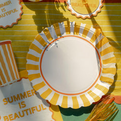 Santex Small Yellow Striped Paper Party Plates Disposable, Pack of 6