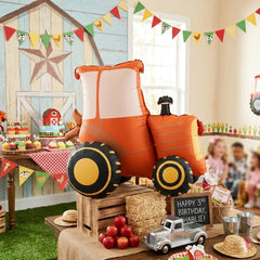 Standing Tractor Foil Balloon Decoration for Farm Birthday Party