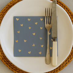 20 Blue & Gold Heart Cocktail Napkins 12cm – Party Table Decor