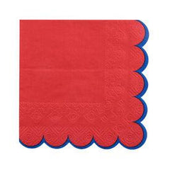 Santex Red Cocktail Napkins with Blue Scalloped Edge 12 Pack, 13cm