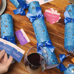 Pub Quiz Game Christmas Crackers Recyclable Blue Festive Party Tableware Set of 6