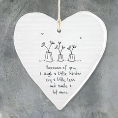 east-of-india-wobbly-porcelain-heart-because-of-you-i-laugh-a-little-gift|6200|Luck and Luck| 1