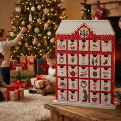 Wood Christmas Advent Calendar House Mice 25 Mini Drawers Red White Festive Decor