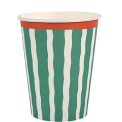 Santex Green Striped Paper Party Cups Disposable ( 27 cl), Pack of 6
