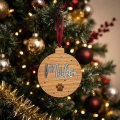 Personalised Pet Wooden Christmas Bauble for Cheerful Festive Tree Decoration