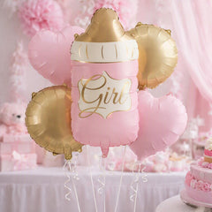 Baby Bottle Foil Balloon Set for Pink Gold Baby Showers 5 Pieces