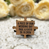 Custom Wedding Jigsaw Favours, Personalised Wooden Puzzle Piece Favors, Rustic Wood Wedding Table Keepsake Tags, Wedding Table Decoration, DESIGN 1
