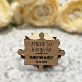 Custom Wedding Jigsaw Favours, Personalised Wooden Puzzle Piece Favors, Rustic Wood Wedding Table Keepsake Tags, Wedding Table Decoration, DESIGN 3
