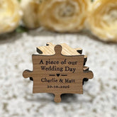 Custom Wedding Jigsaw Favours, Personalised Wooden Puzzle Piece Favors, Rustic Wood Wedding Table Keepsake Tags, Wedding Table Decoration, DESIGN 5