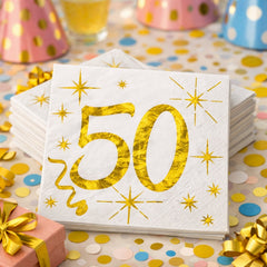 Santex Age 50 Cocktail Gold Napkins x20 for 50th Birthday Parties