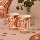 Rose Gold 21st Birthday Party Paper Cups x 8
