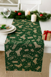 Christmas Stocking Table Runner Green Gold Velvet Festive Decoration 3m