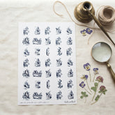 Alice in Wonderland Sticker Sheet Black and White with 35 Square Stickers