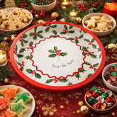 Botanical Holly Green and Red Christmas Metal Drinks Tray for Festive Home Decor and Gifting 31cm