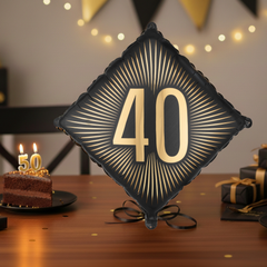 Elegant 40th Age Birthday Foil Balloon - Black and Gold Backdrop Celebration Decoration