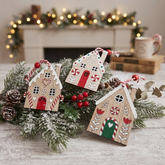 Wooden Gingerbread House Hanging Christmas Decoration Set - Festive Holiday Decor