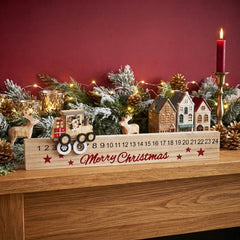 Wooden Christmas Train Advent Calendar Countdown - Festive Holiday Decoration