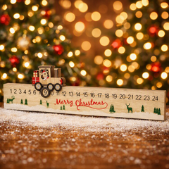 Wooden Christmas Train Advent Calendar Countdown - Festive Holiday Decoration