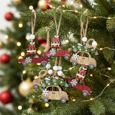 Wooden Hanging Christmas Car Tree Decorations Set of 8