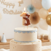 Teddy Bear Birthday Candle No. 1 in Blue and Brown for 1st Birthday Celebrations