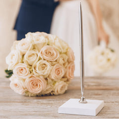 Wedding Pen Stand with Silver Pen - Wedding Guest Book