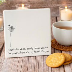 Porcelain Square Heart Coaster 'Lovely Friend' | Keepsake Gift Friendship