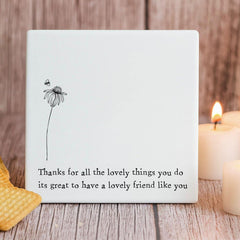 Porcelain Square Heart Coaster 'Lovely Friend' | Keepsake Gift Friendship