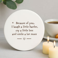 Porcelain Coaster 'I laugh..' | Drinks Bar Mat Friends Gift Customisable